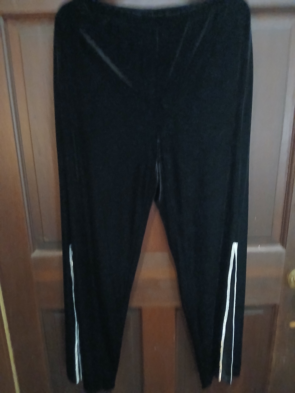 Women's Black Velvet Pants with Side Slits And Rhinestone Detail Size L